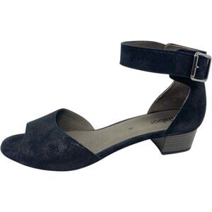 Gabor Elvira Black Suede Peeptoe Block Low Heel Sandal